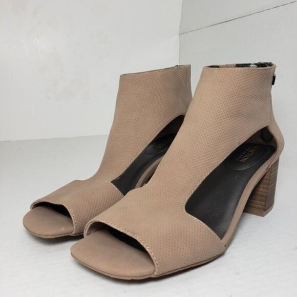 Kenneth Cole Ortholite Tan Peep Toe Zip Sandals - Picture 4 of 12